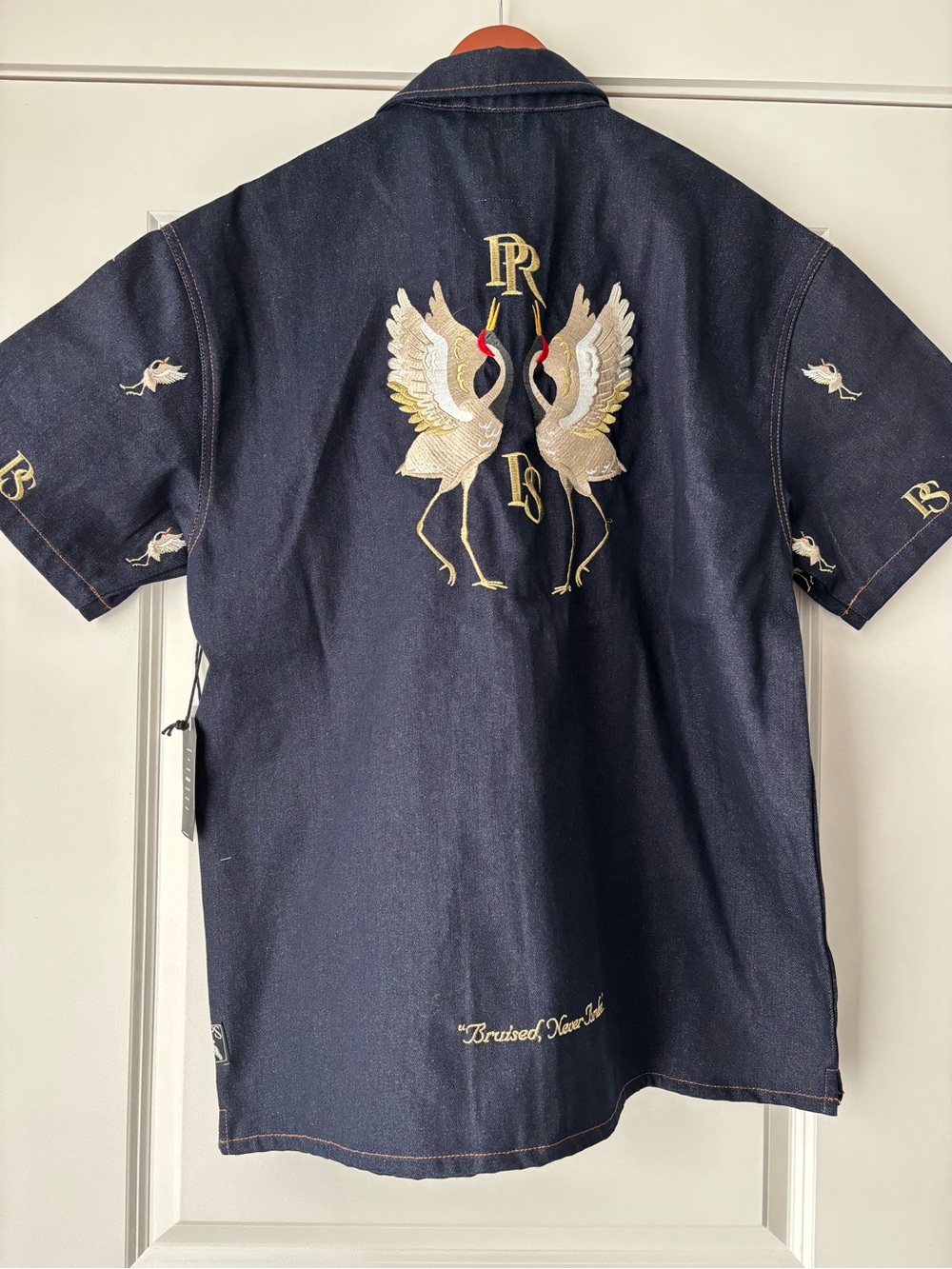 PRPS Men’s Fukue Embroidered Short-Sleeve Denim Shirt - Picture 3 of 7
